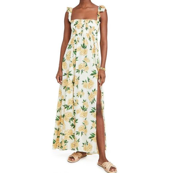 Agua Bendita Leandra Voila Dress Deco Yellow Floral Maxi Smocked Ruffle Shopbop - Picture 1 of 15